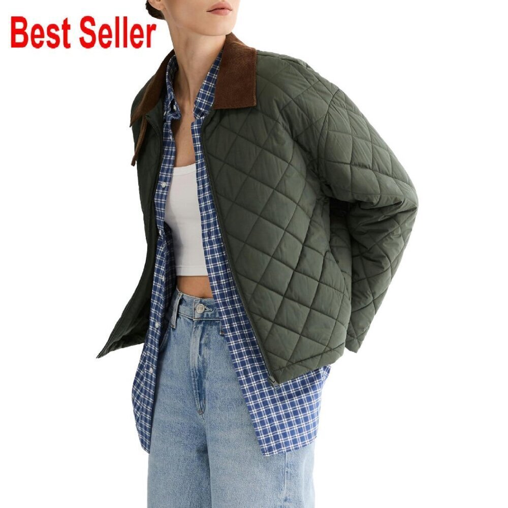 Quilted Lightweight Puffer Jacket Cropped Casual Outerwear with Pockets